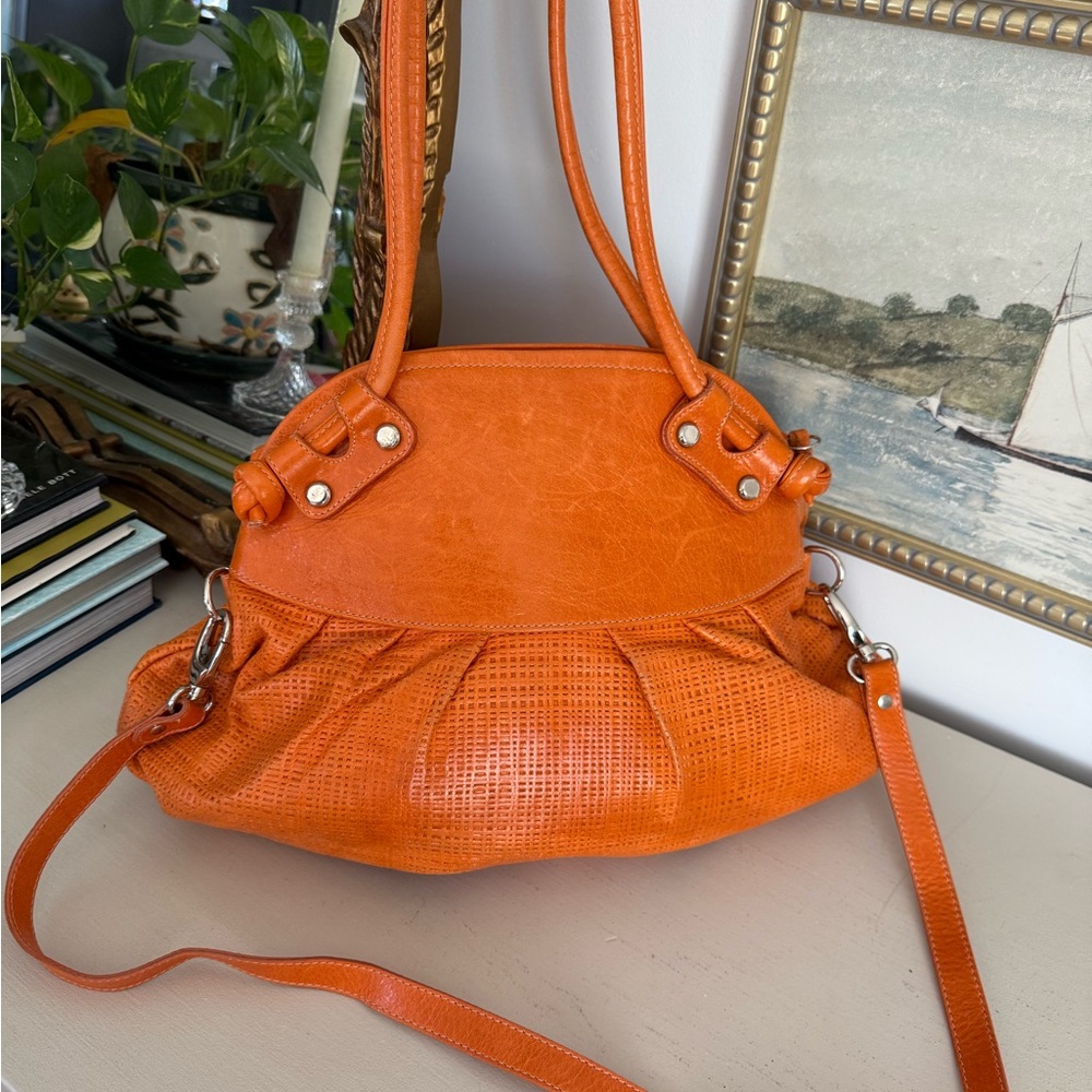Pietro Alessandro Vibrant Orange Shoulder Bag with Detachable Strap